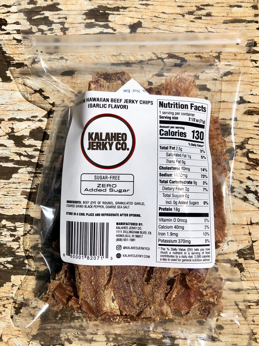 2.5OZ Garlic Beef Chips Kalaheo Jerky Co.